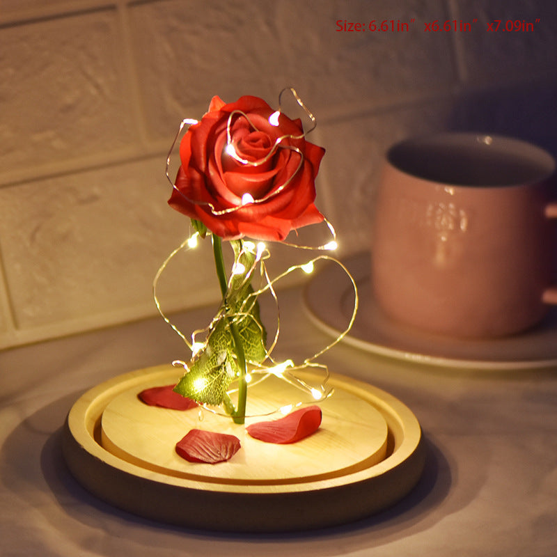 Rose en verre avec super lumière LED pour la Saint-Valentin