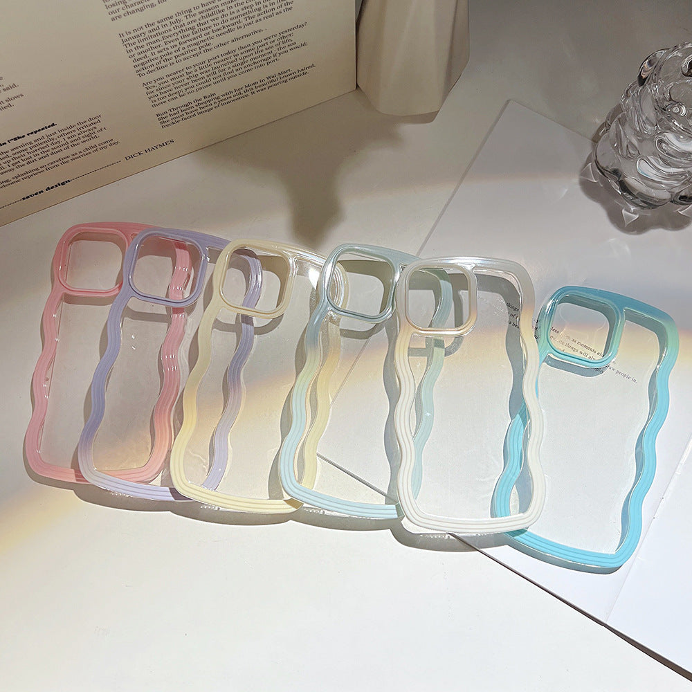 Coque de téléphone mobile à bordure ondulée, couleur unie, couleur bonbon simple.