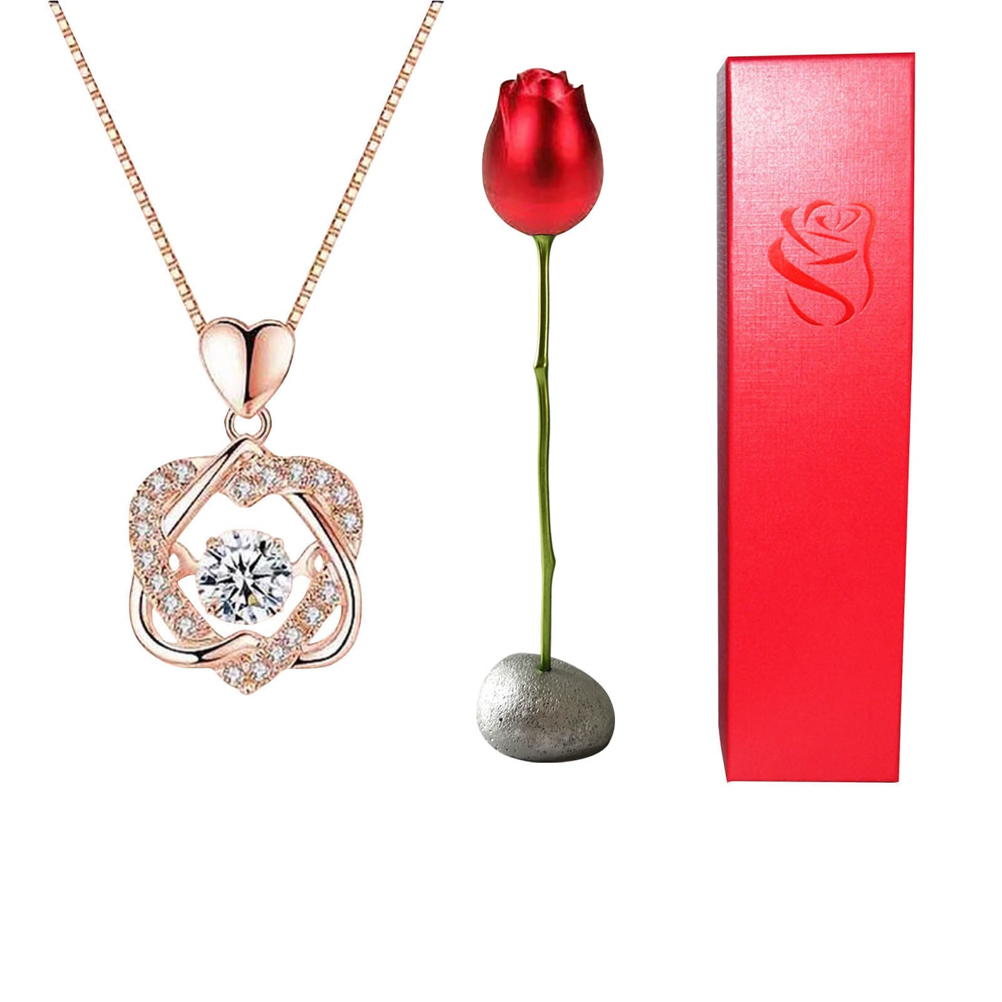 Collier avec pendentif en forme de cœur en cristal bleu violet et diamant en forme de tête de rose pour la Saint-Valentin