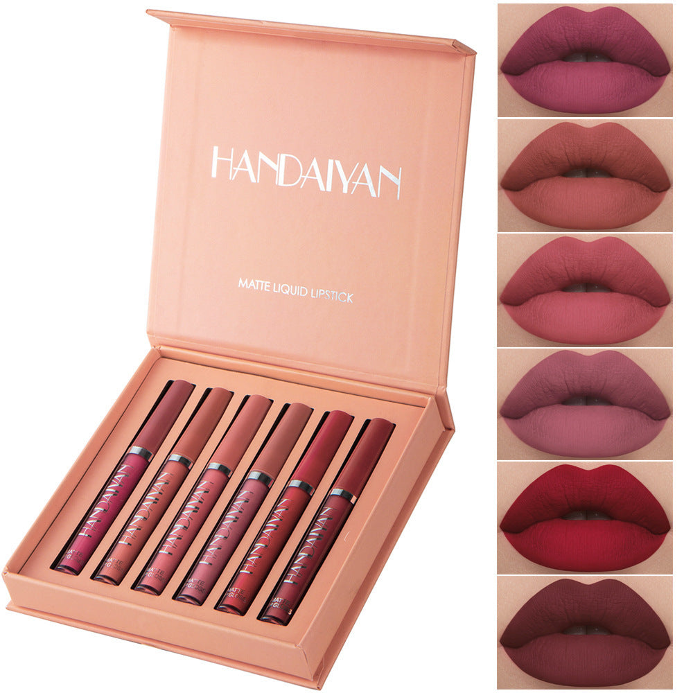 Gloss à lèvres liquide Handaiyan Matte Lip Glaze en mini tube, gloss à lèvres imperméable, ne colle pas aux tasses, gloss à lèvres authentique.