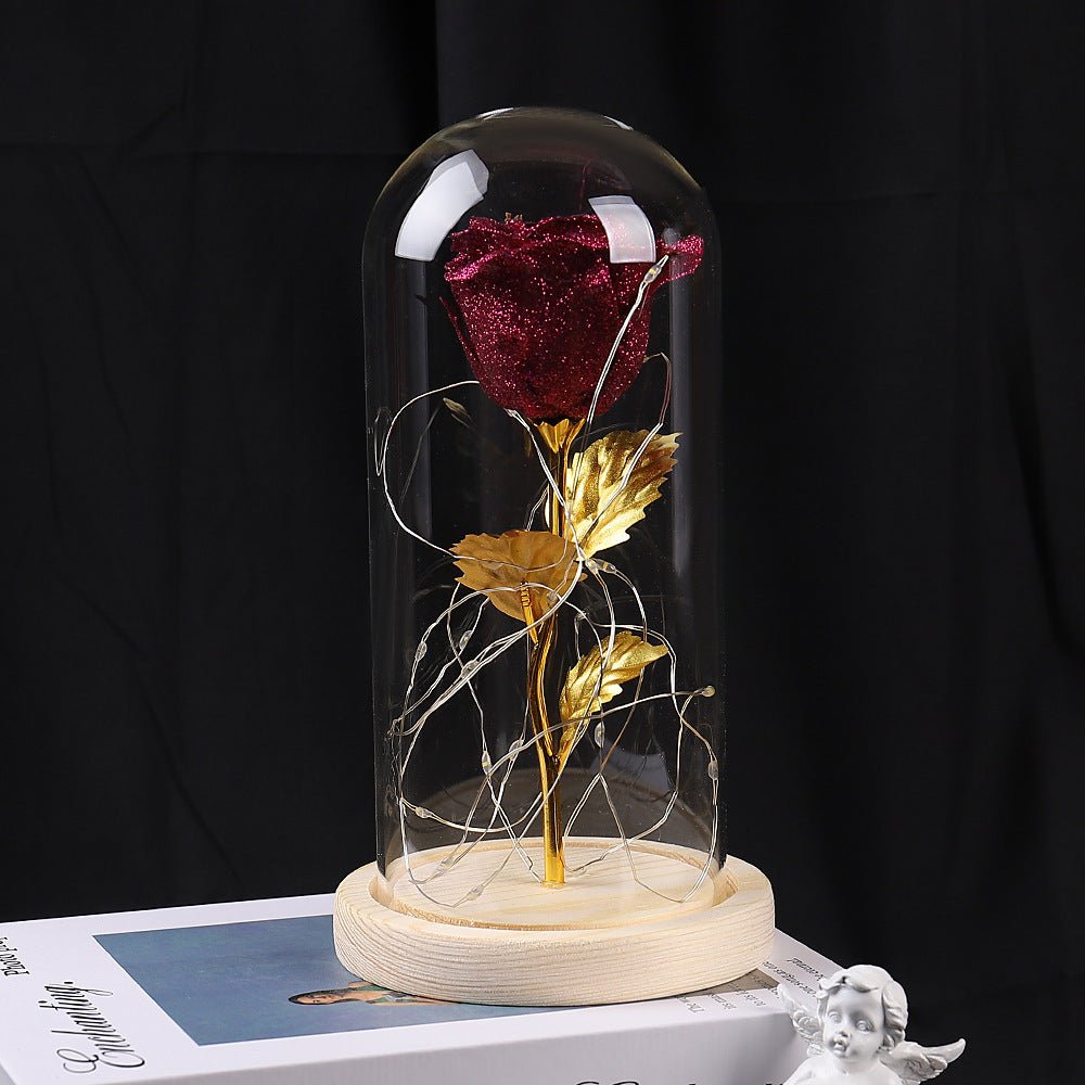 Cadeau de la Saint - Valentin pour petite amie, fleurs de rose éternelle avec lumière LED sous cloche en verre, décoration de mariage, cadeaux pour la fête des mères, cadeau féminin. - KaoKao
