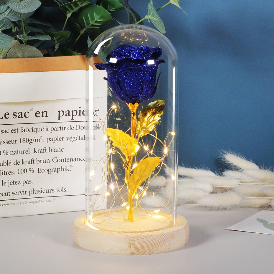 Cadeau de la Saint - Valentin pour petite amie, fleurs de rose éternelle avec lumière LED sous cloche en verre, décoration de mariage, cadeaux pour la fête des mères, cadeau féminin. - KaoKao