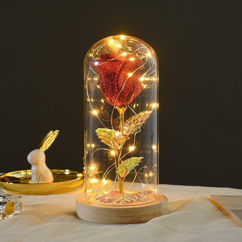 Cadeau de la Saint - Valentin pour petite amie, fleurs de rose éternelle avec lumière LED sous cloche en verre, décoration de mariage, cadeaux pour la fête des mères, cadeau féminin. - KaoKao