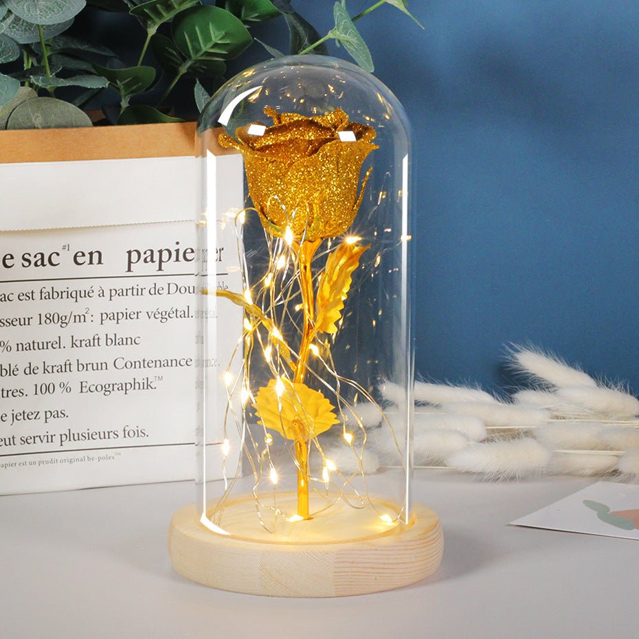 Cadeau de la Saint - Valentin pour petite amie, fleurs de rose éternelle avec lumière LED sous cloche en verre, décoration de mariage, cadeaux pour la fête des mères, cadeau féminin. - KaoKao