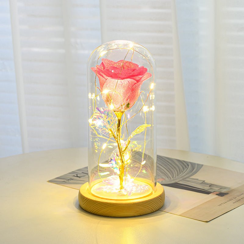 Cadeau de la Saint - Valentin pour petite amie, fleurs de rose éternelle avec lumière LED sous cloche en verre, décoration de mariage, cadeaux pour la fête des mères, cadeau féminin. - KaoKao