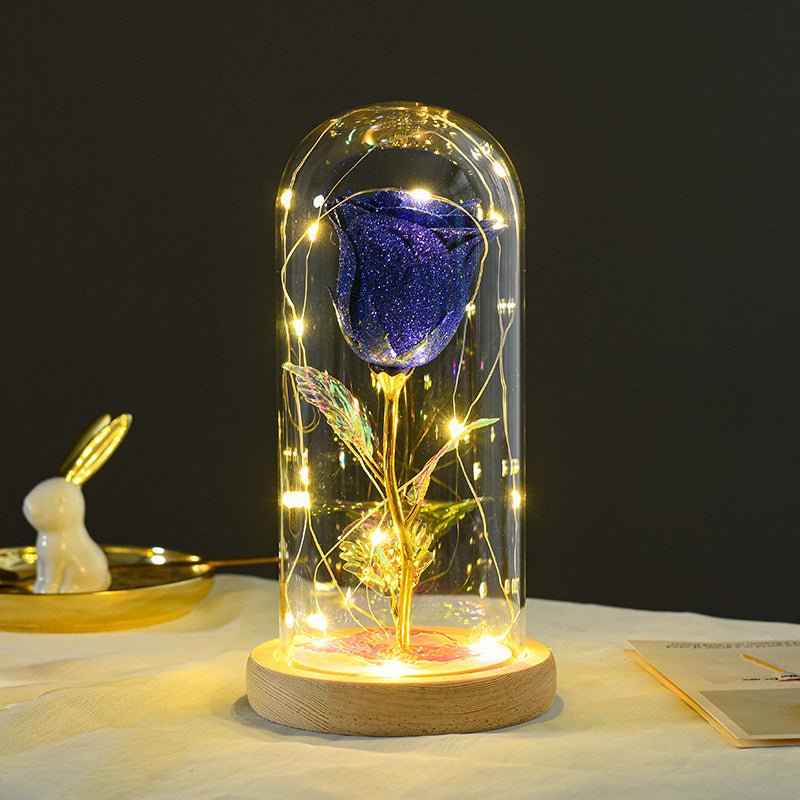 Cadeau de la Saint - Valentin pour petite amie, fleurs de rose éternelle avec lumière LED sous cloche en verre, décoration de mariage, cadeaux pour la fête des mères, cadeau féminin. - KaoKao