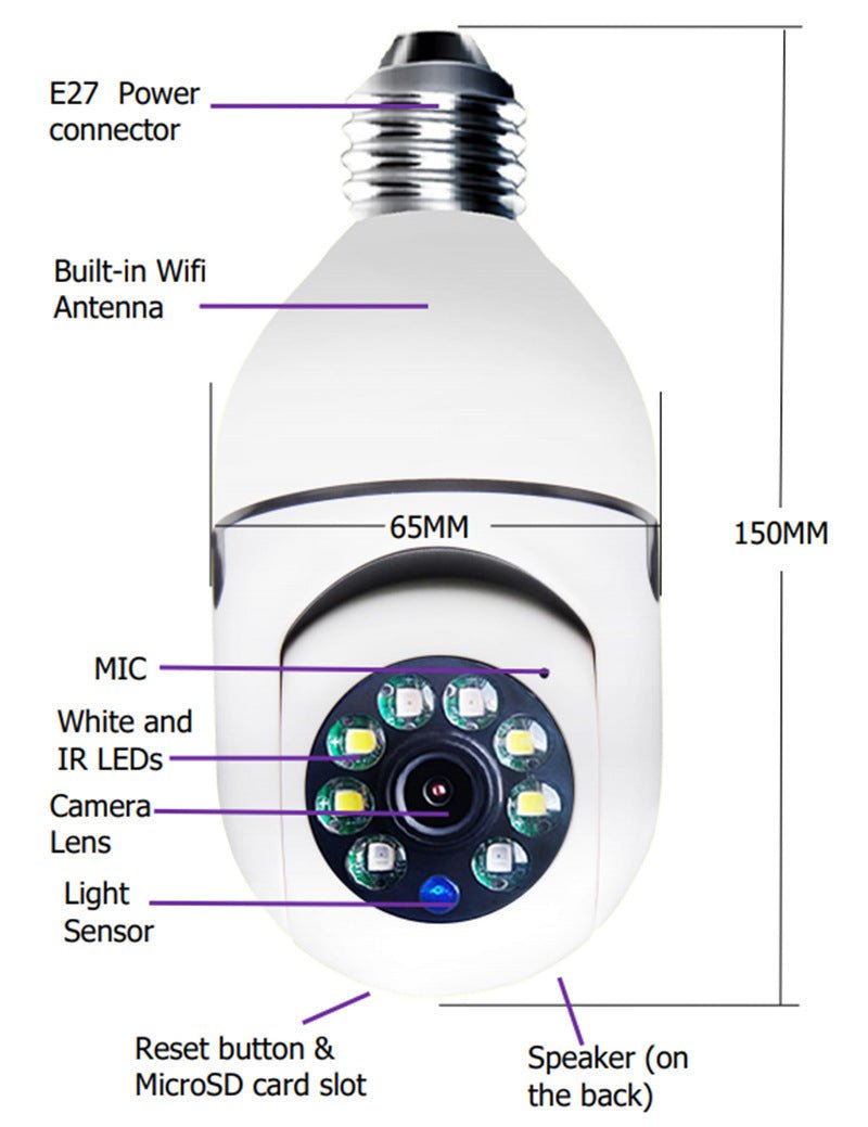 Caméra WiFi 1080P Ampoule Caméra 4X Zoom E27 Maison Moniteur d'Alarme 5G - KaoKao