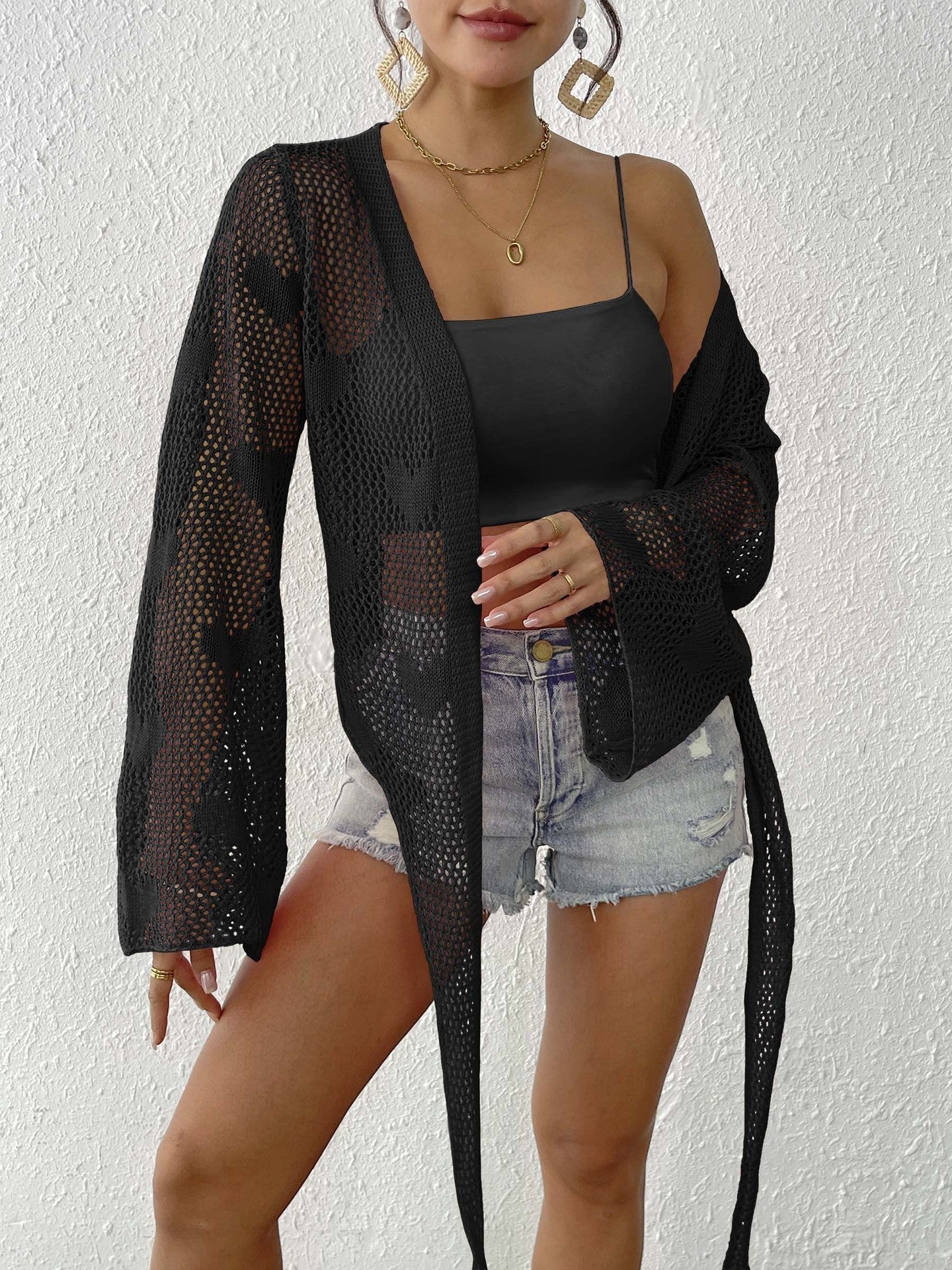 Cardigan à lacets et manches cloche pour femme - KaoKao