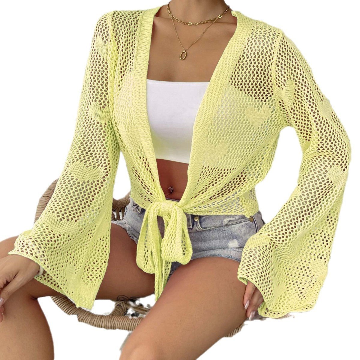 Cardigan à lacets et manches cloche pour femme - KaoKao