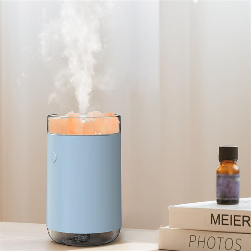 Humidificateur d'air en cristal de sel, diffuseur d'huiles essentielles ultrasonique de bureau avec lampe LED pour chambre à coucher et maison.