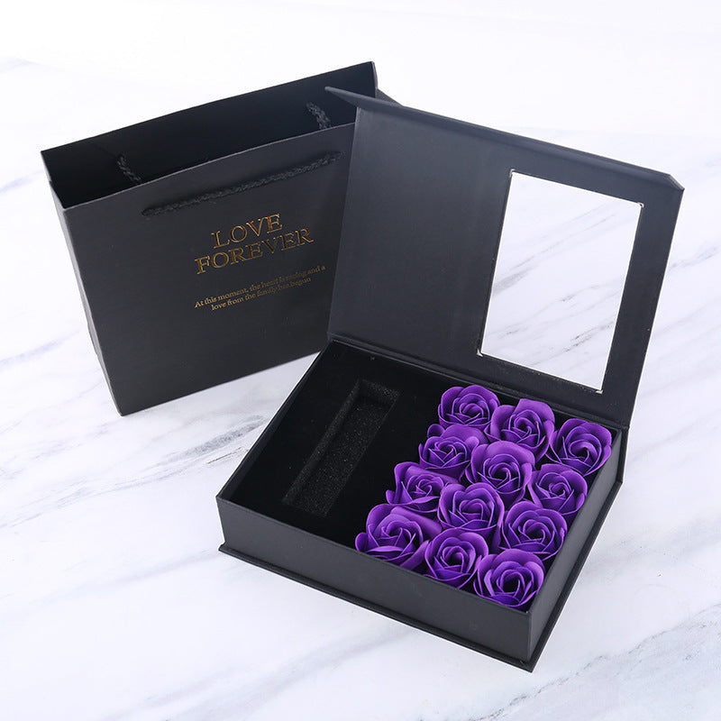 Coffret cadeau de rouge à lèvres à la rose éternelle avec savon à couvercle rabattable