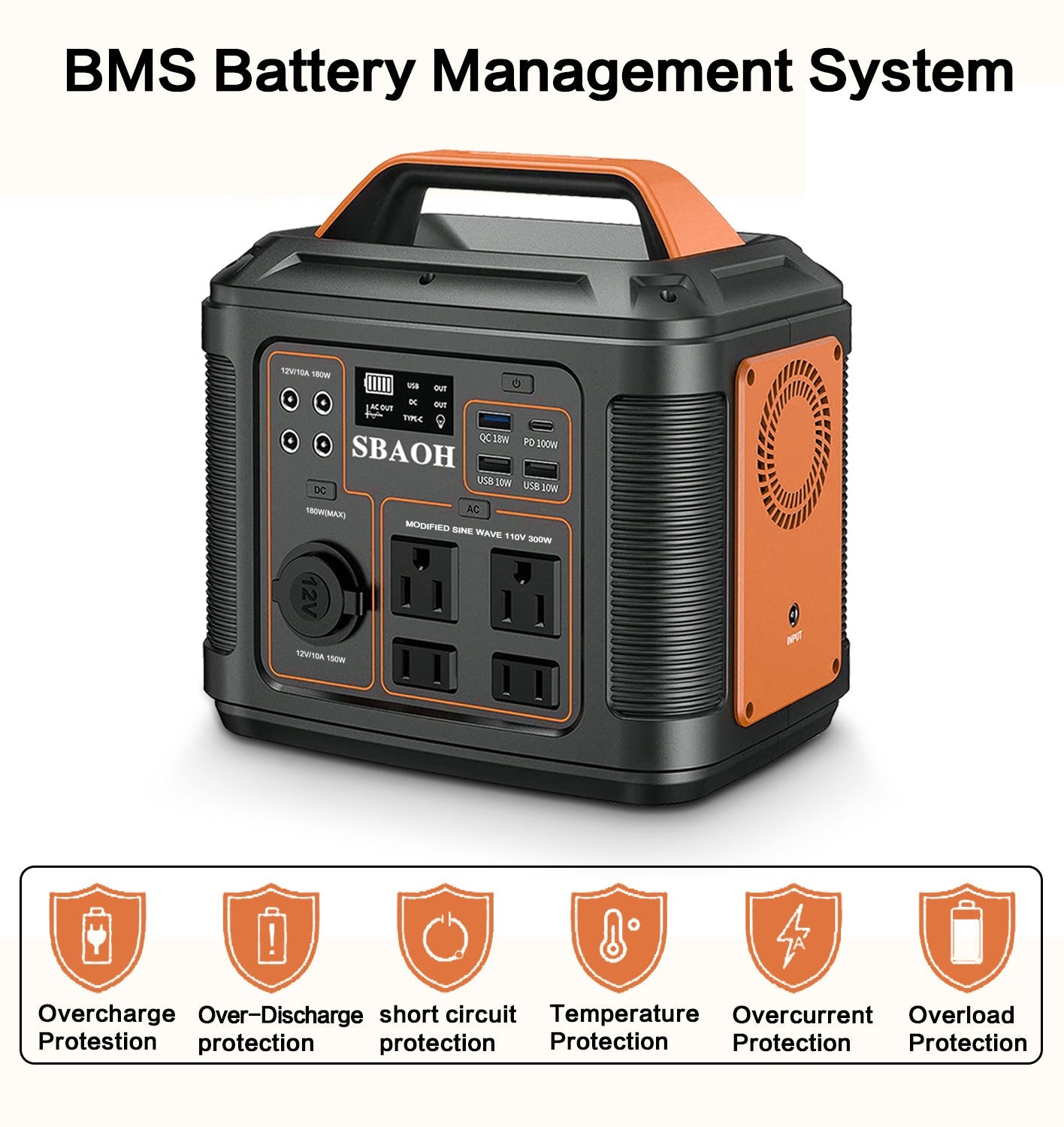 Centrale électrique portable P302, prise américaine, batterie de secours au lithium 300 W 296 Wh, générateur solaire pour alimentation de secours domestique et extérieure, panneau solaire non inclus. - KaoKao
