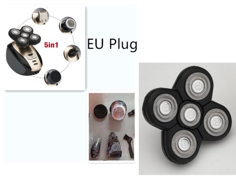 Rasoir électrique multifonction 5 en 1 avec 5 lames pour hommes, tondeuse rechargeable pour tête rasée, barbe et poils de nez.