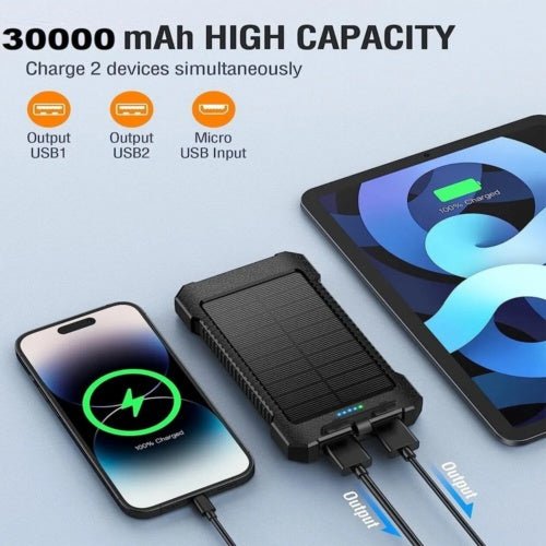 Chargeur solaire portable 2 ports USB avec lampes de poche LED 30 000 mAh - KaoKao