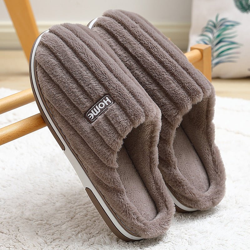 Chaussons en coton pour femmes, hiver, grande taille, rayés, en peluche, d'intérieur. - KaoKao