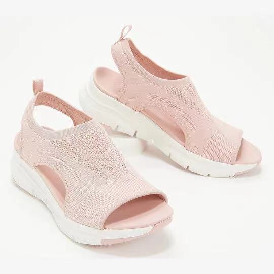 Chaussures en viscose tissées volantes Fish Mouth Sandales plates de couleur unie - KaoKao