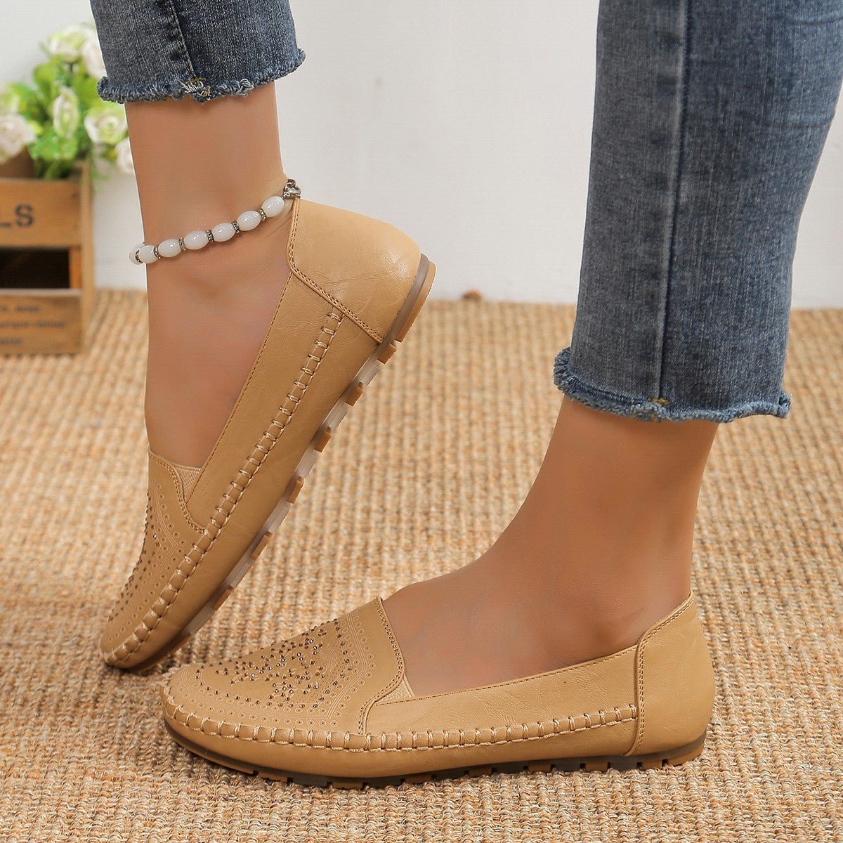Chaussures pour femmes en gommino de couleur unie à couture faite main. - KaoKao