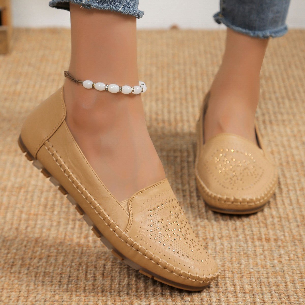 Chaussures pour femmes en gommino de couleur unie à couture faite main. - KaoKao