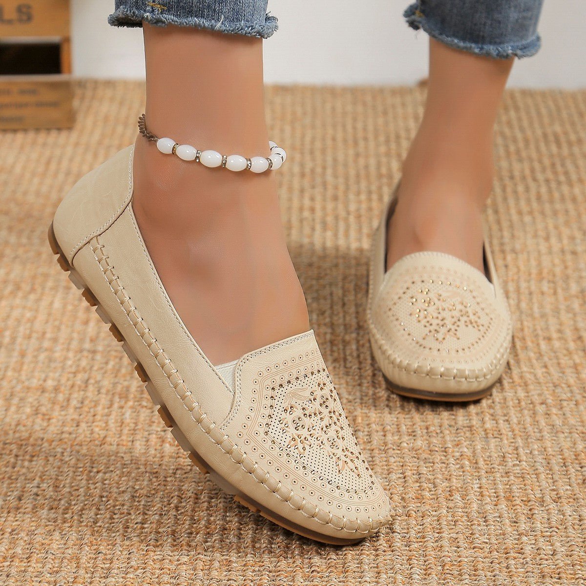 Chaussures pour femmes en gommino de couleur unie à couture faite main. - KaoKao