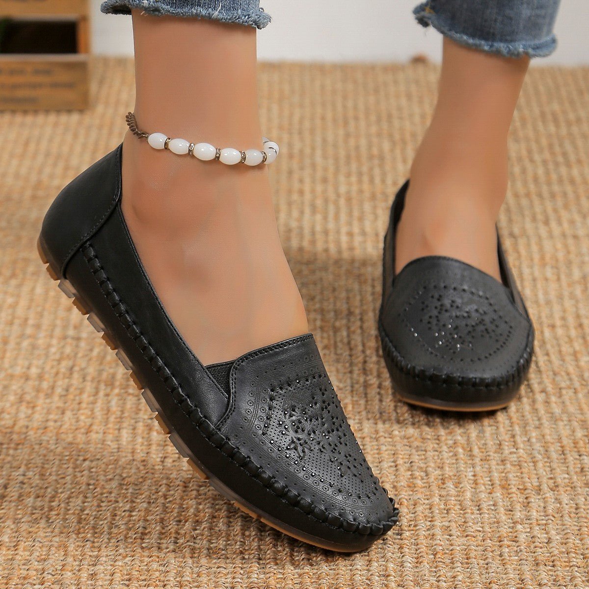 Chaussures pour femmes en gommino de couleur unie à couture faite main. - KaoKao
