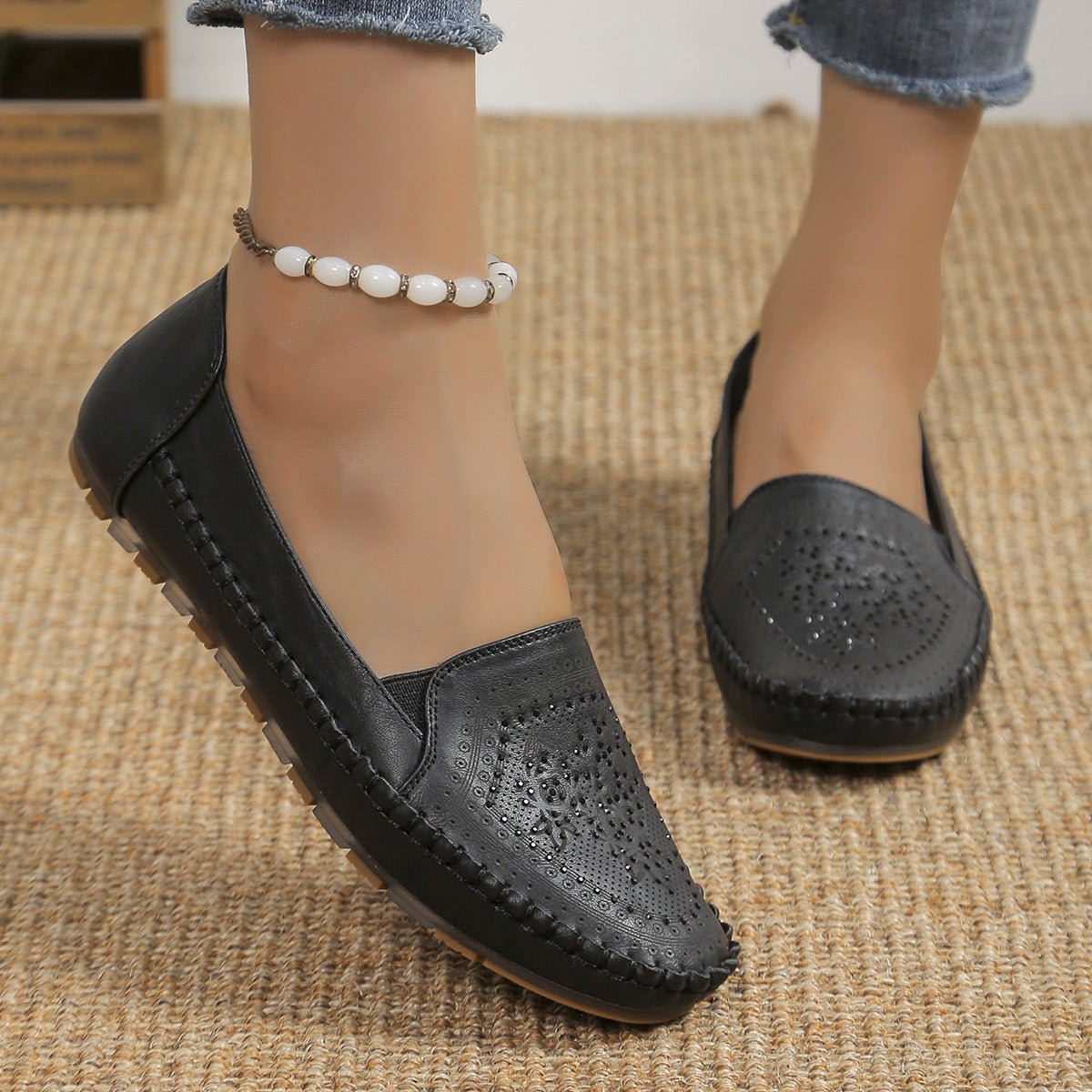 Chaussures pour femmes en gommino de couleur unie à couture faite main. - KaoKao