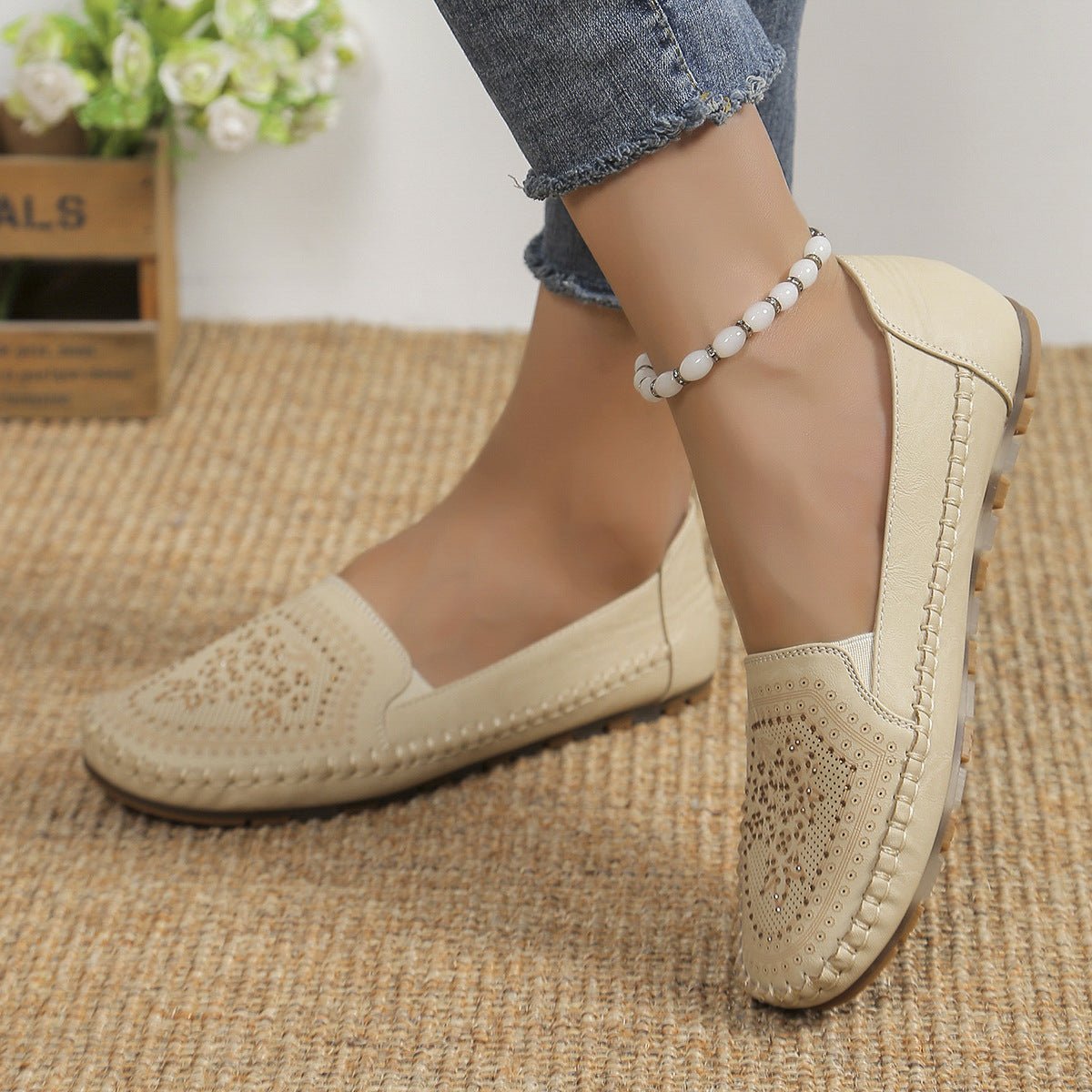 Chaussures pour femmes en gommino de couleur unie à couture faite main. - KaoKao