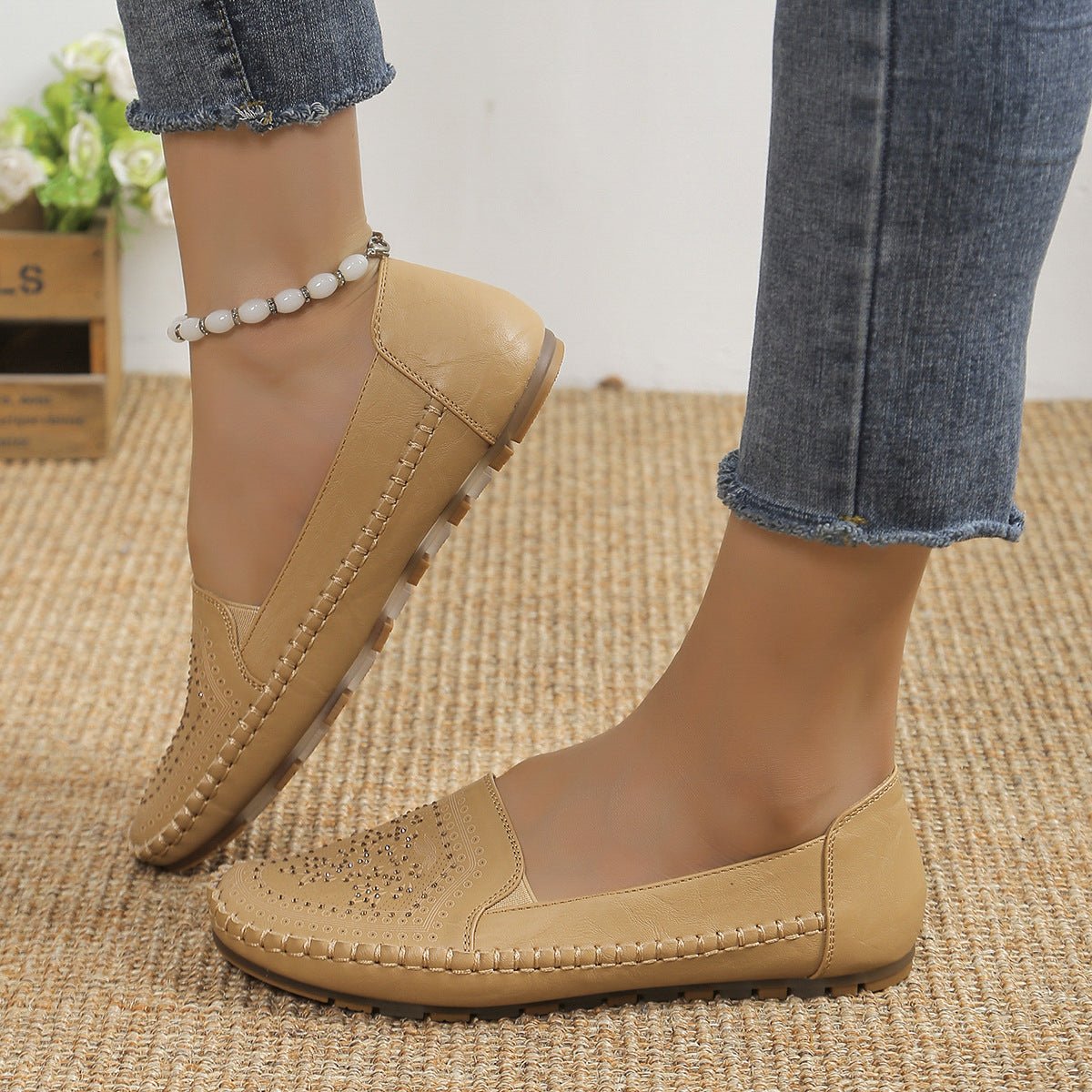 Chaussures pour femmes en gommino de couleur unie à couture faite main. - KaoKao