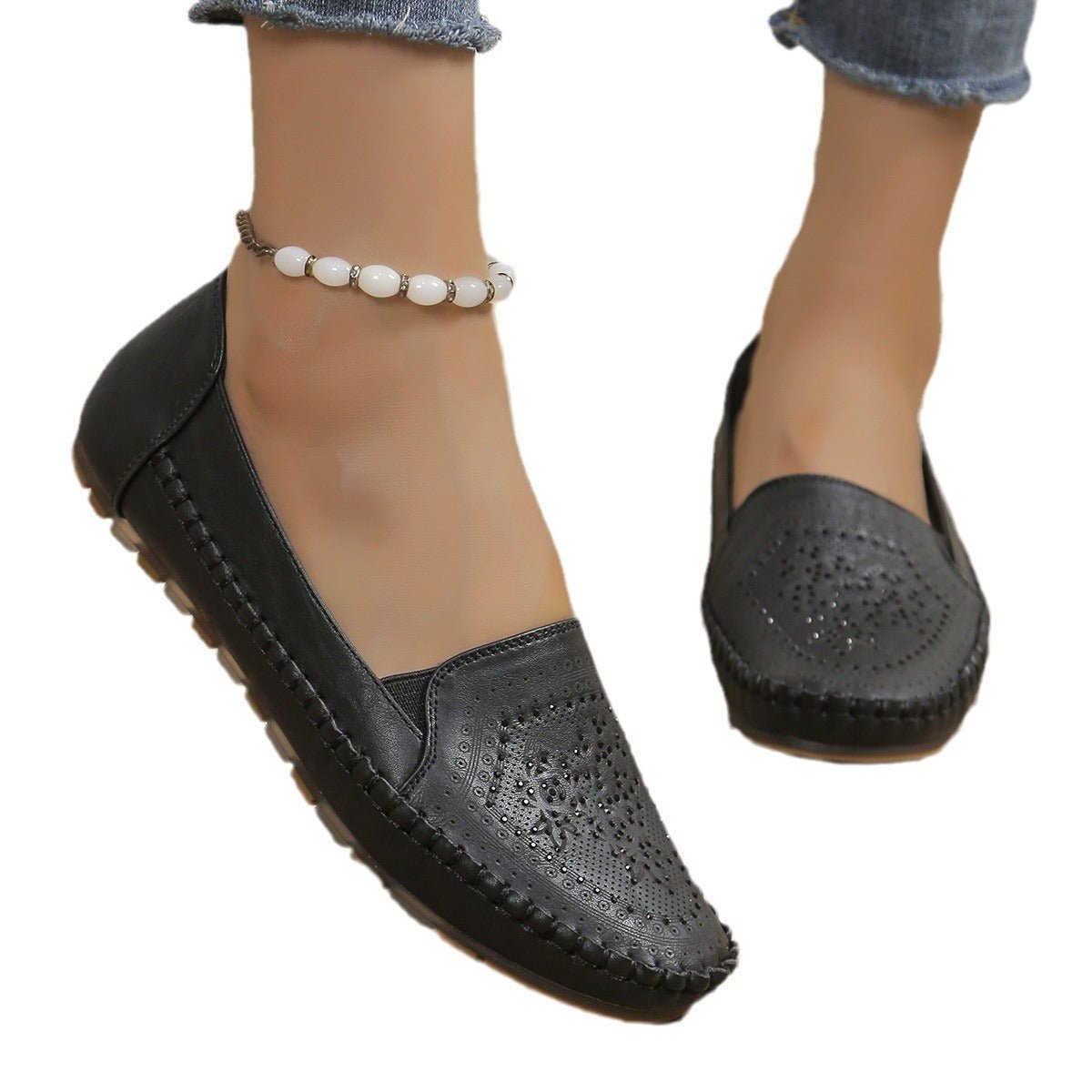 Chaussures pour femmes en gommino de couleur unie à couture faite main. - KaoKao