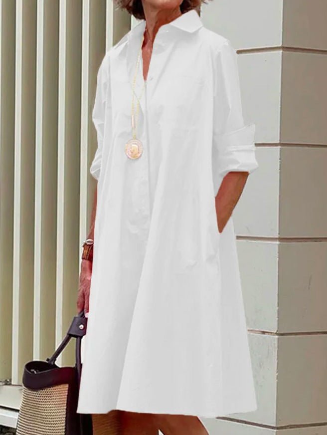 Chemise à manches longues pour femme, couleur unie, robe mi - longue simple - KaoKao
