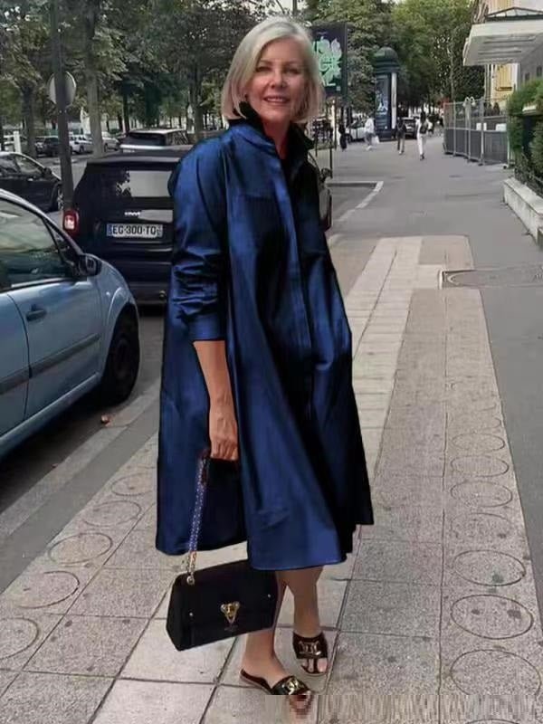 Chemise à manches longues pour femme, couleur unie, robe mi - longue simple - KaoKao