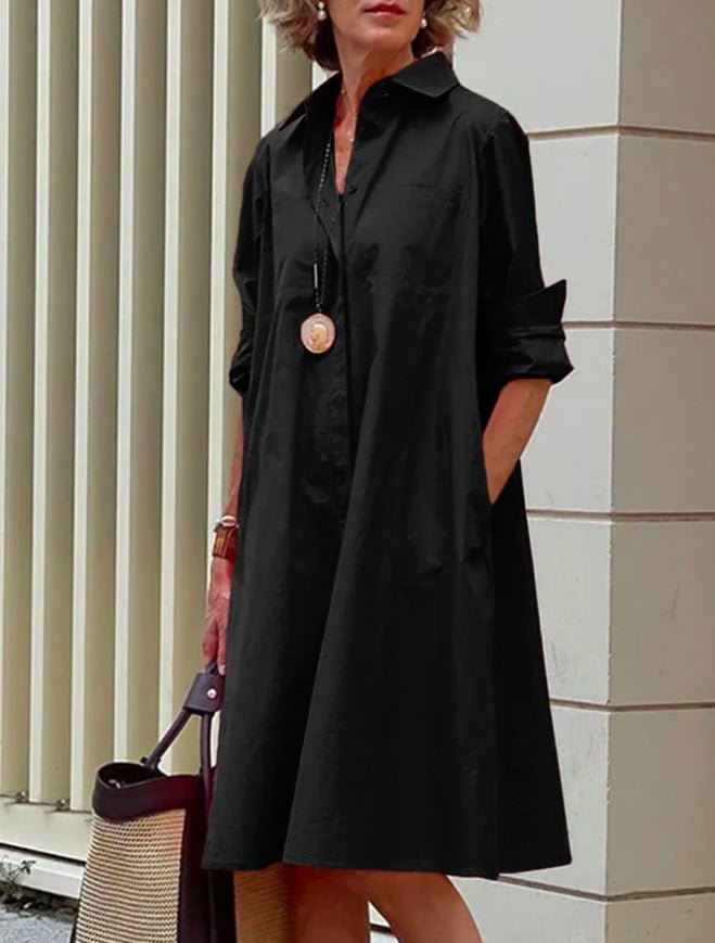 Chemise à manches longues pour femme, couleur unie, robe mi - longue simple - KaoKao