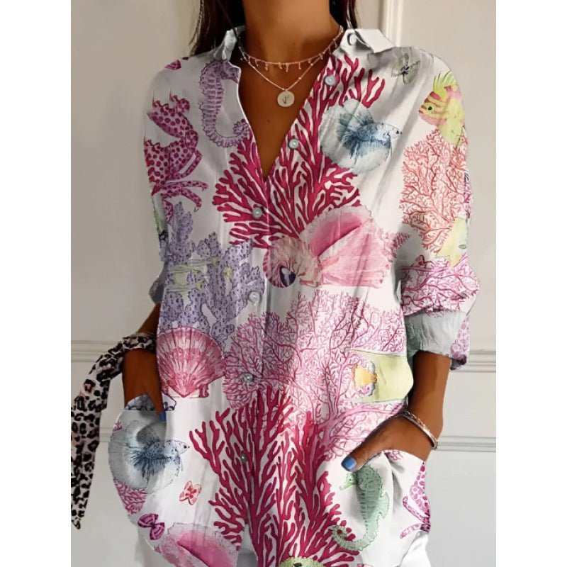 Chemise boutonnée à fleurs pour femme, décontractée et confortable - KaoKao