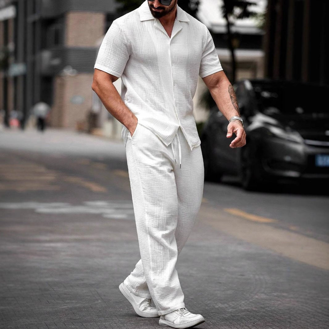 Chemise décontractée à manches courtes et col polo pour homme, couleur unie, avec boutons - KaoKao
