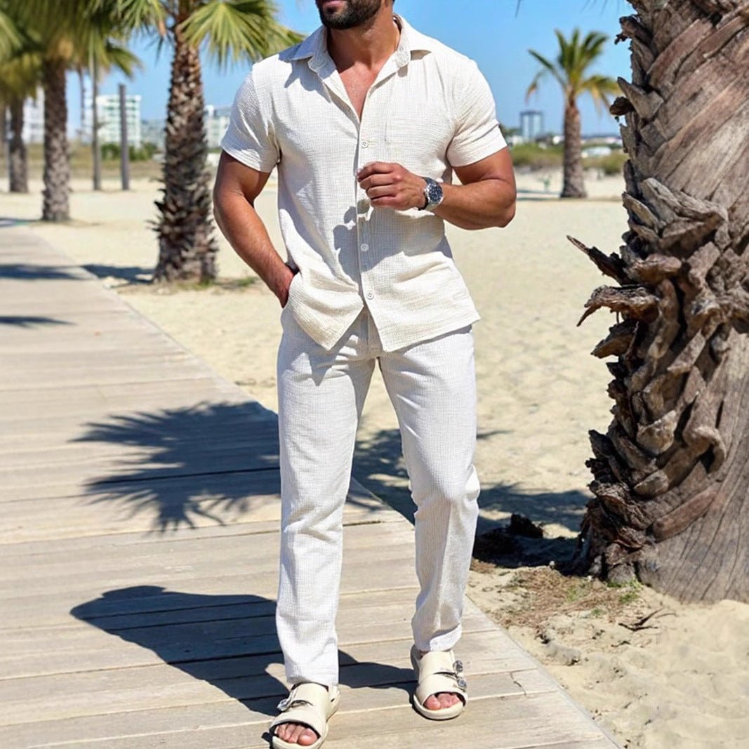 Chemise décontractée à manches courtes et col polo pour homme, couleur unie, avec boutons - KaoKao