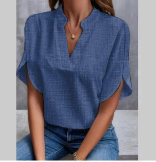 Chemise d'été à manches courtes en mousseline de soie, nouvelle chemise à col en V, vêtements décontractés et polyvalents pour femmes - KaoKao