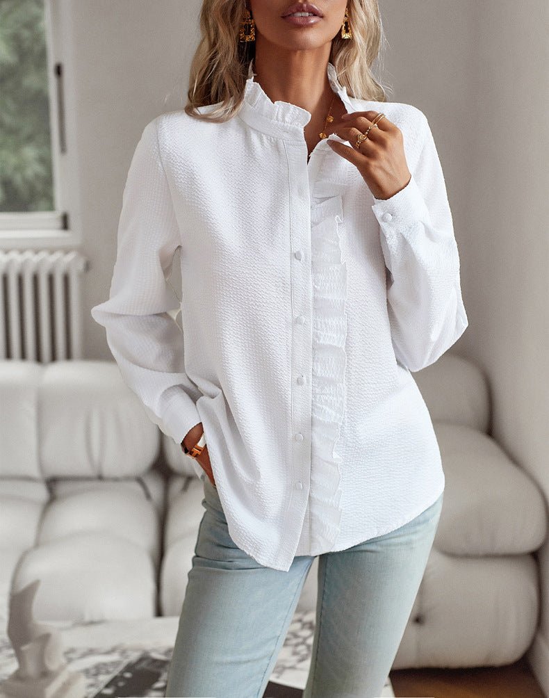 Chemise rayée à manches longues, à volants, à boutons, décontractée, élégante, pour le bureau et les déplacements. - KaoKao