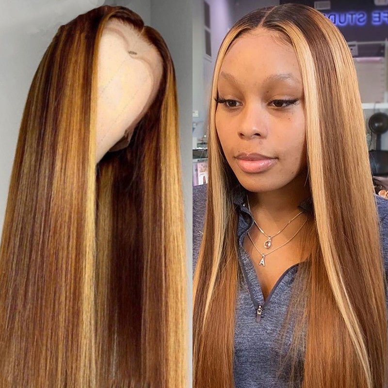 Coiffure synthétique mi - longue à cheveux raides et bruns - KaoKao