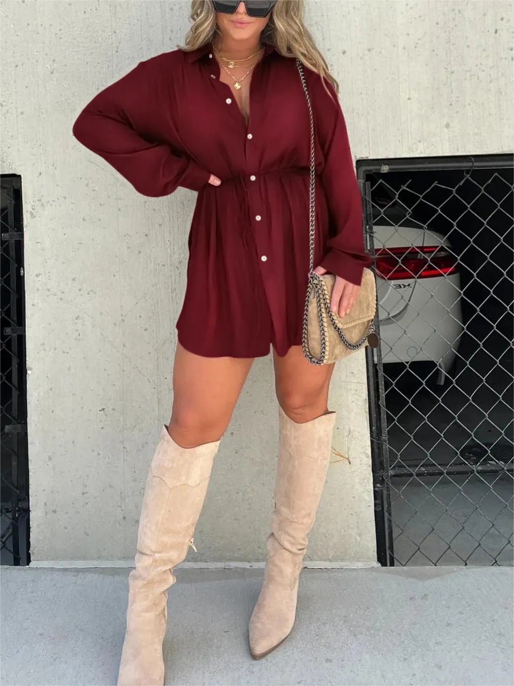 Combinaison à manches longues pour femme avec robe chemise boutonnée - KaoKao