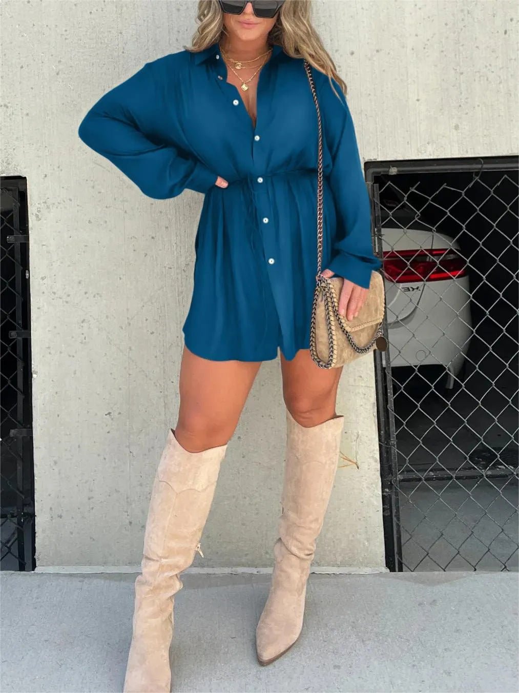 Combinaison à manches longues pour femme avec robe chemise boutonnée - KaoKao