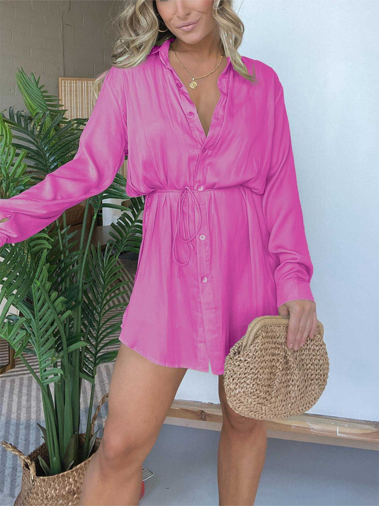 Combinaison à manches longues pour femme avec robe chemise boutonnée - KaoKao