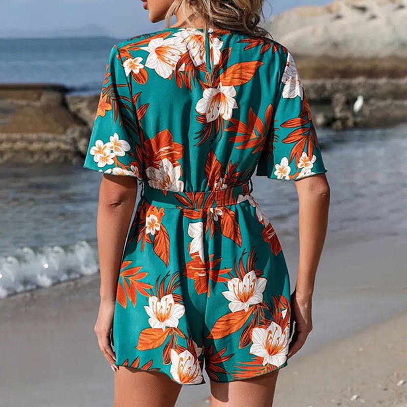 Combinaison courte à imprimé culotte et manches à volants pour vacances à la plage - KaoKao