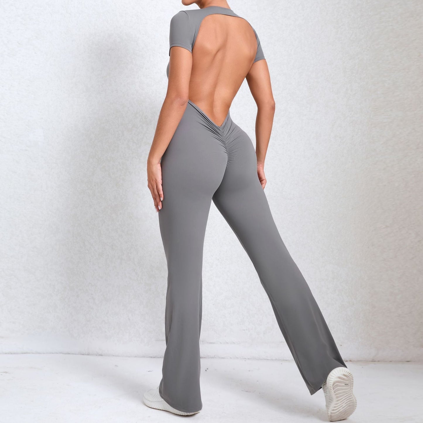 Combinaison de sport dos nu à manches courtes et sensation chair pour le yoga et le fitness - KaoKao