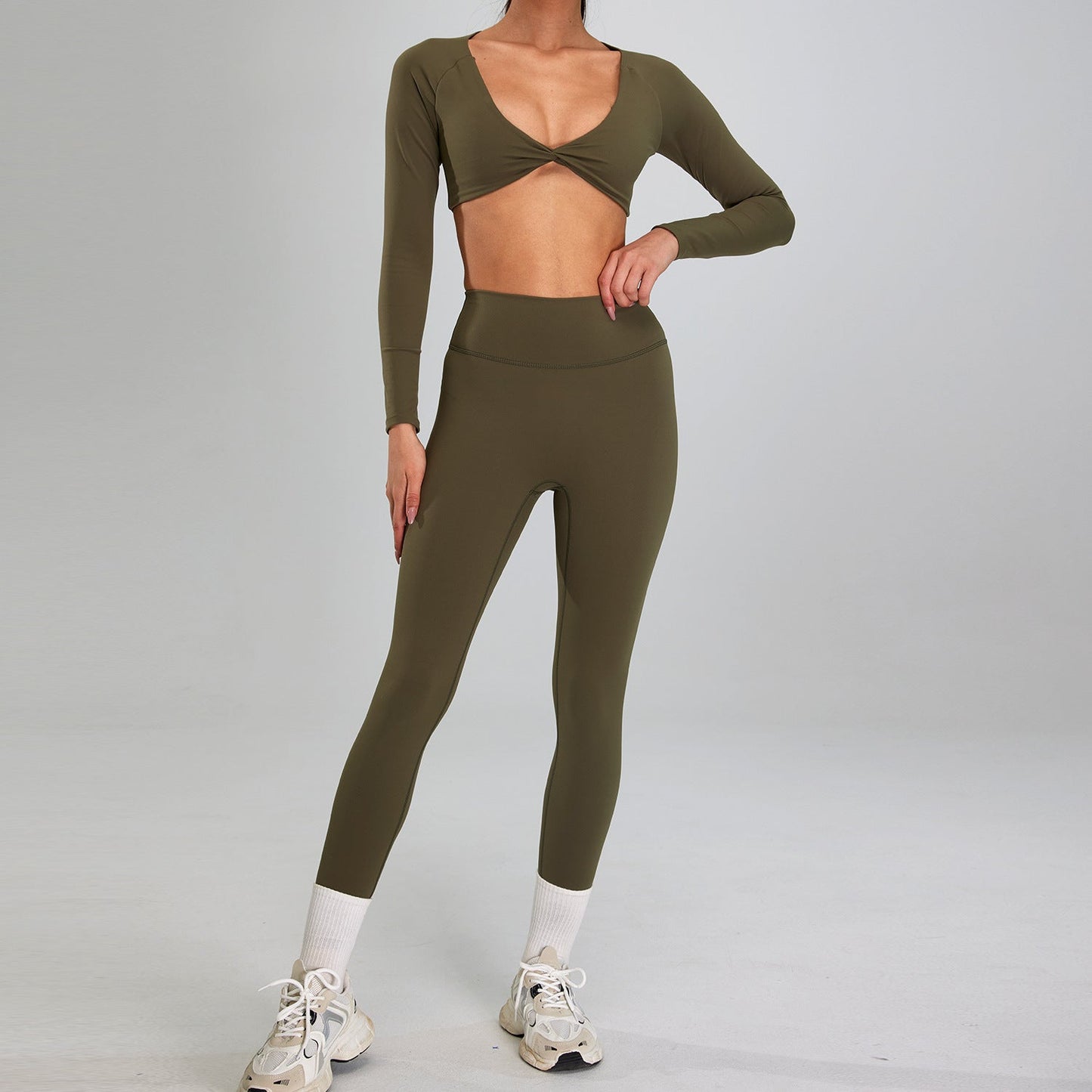 Combinaison de sport haute intensité européenne et américaine, vêtements d'entraînement amincissants taille haute pour course à pied en plein air - KaoKao