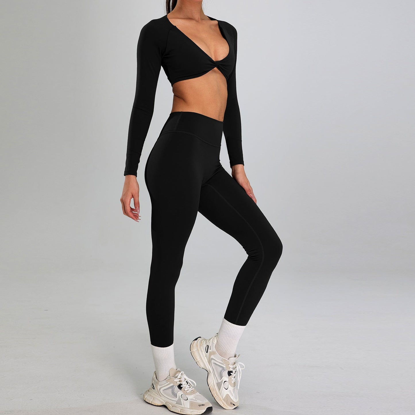 Combinaison de sport haute intensité européenne et américaine, vêtements d'entraînement amincissants taille haute pour course à pied en plein air - KaoKao