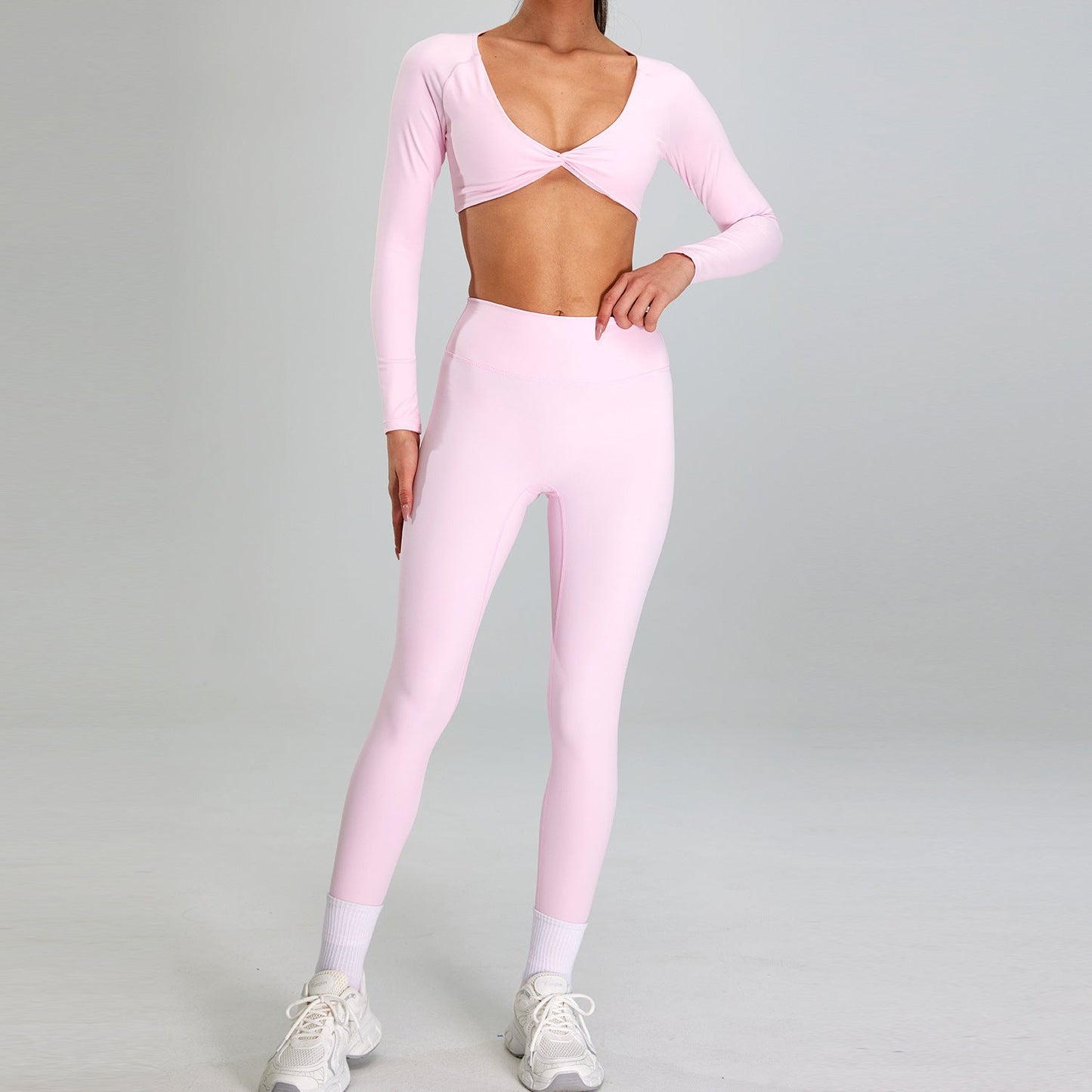 Combinaison de sport haute intensité européenne et américaine, vêtements d'entraînement amincissants taille haute pour course à pied en plein air - KaoKao