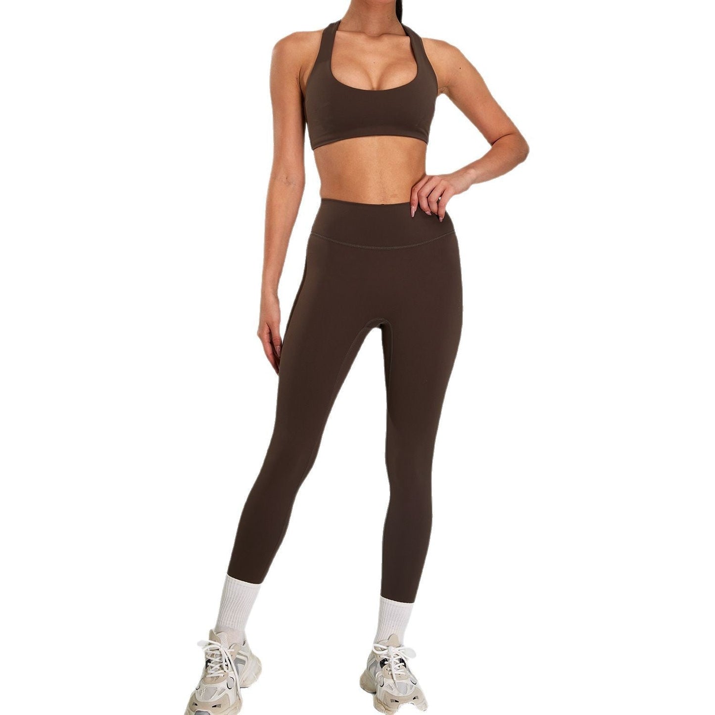 Combinaison de sport haute intensité européenne et américaine, vêtements d'entraînement amincissants taille haute pour course à pied en plein air - KaoKao