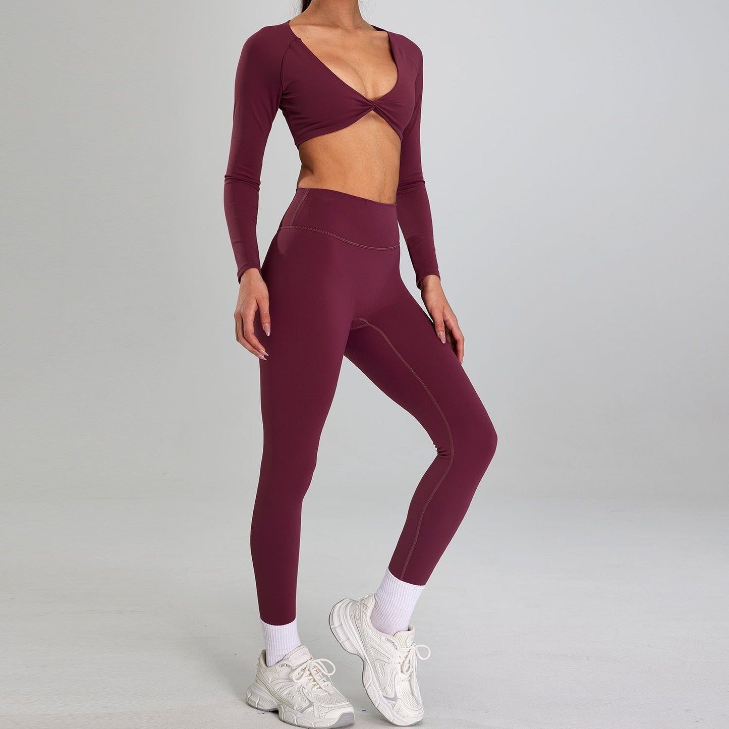 Combinaison de sport haute intensité européenne et américaine, vêtements d'entraînement amincissants taille haute pour course à pied en plein air - KaoKao