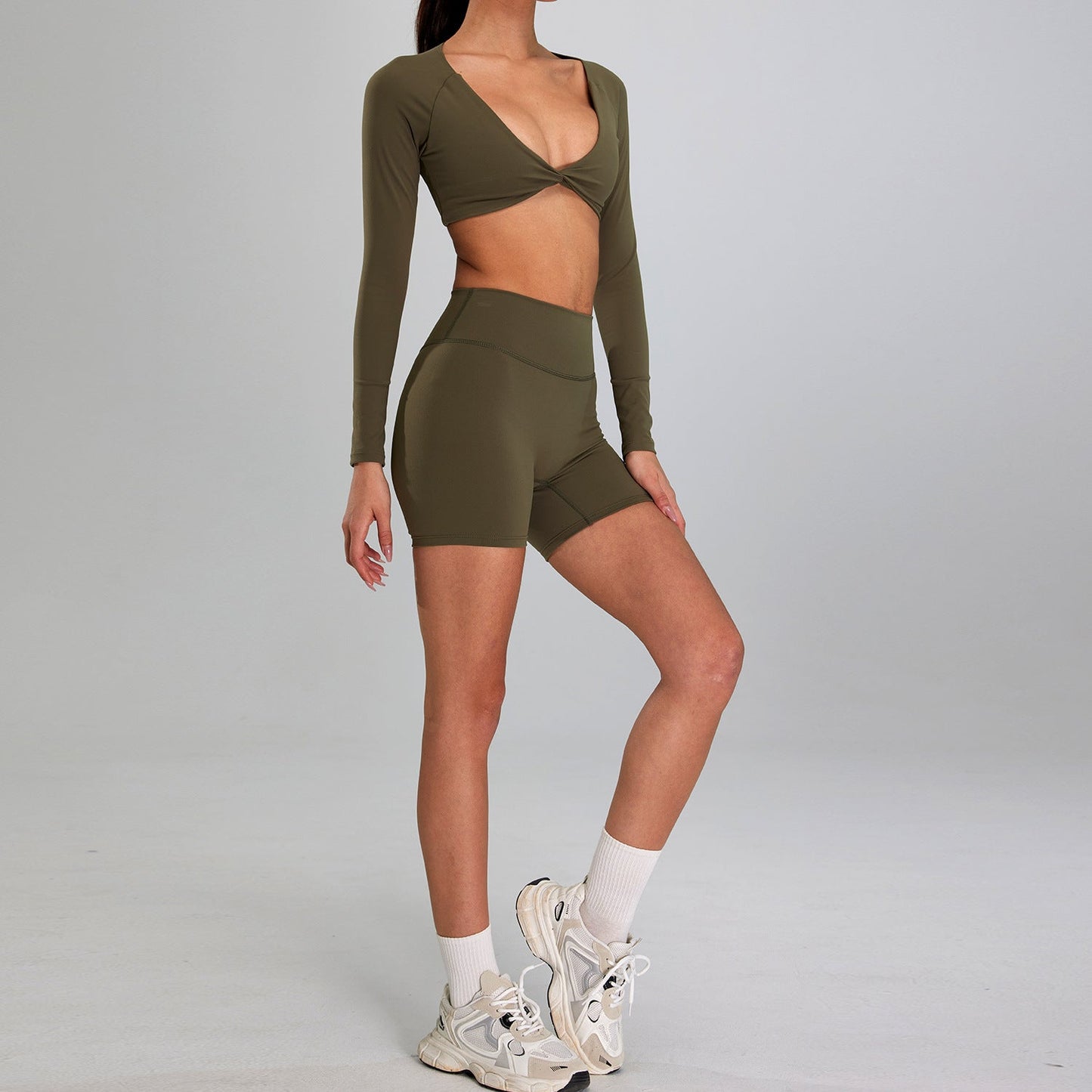 Combinaison de sport haute intensité européenne et américaine, vêtements d'entraînement amincissants taille haute pour course à pied en plein air - KaoKao