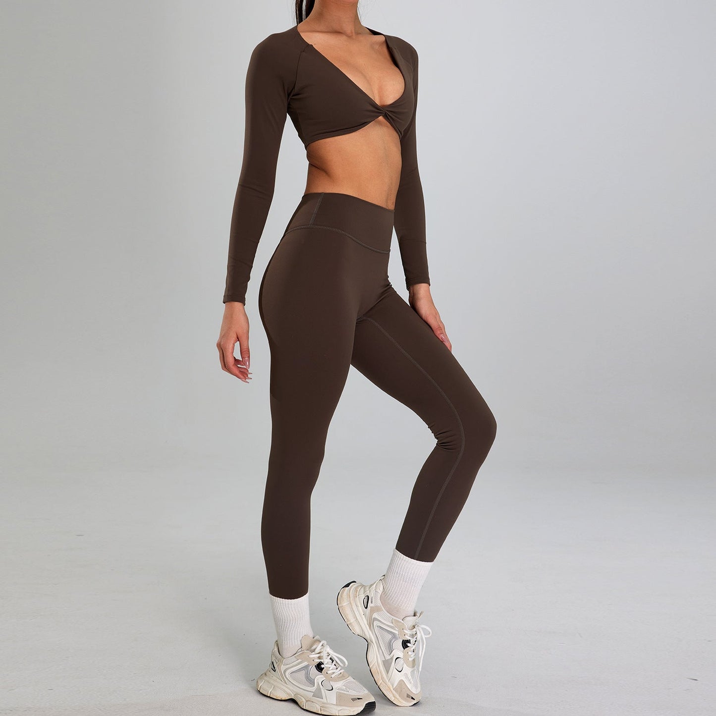 Combinaison de sport haute intensité européenne et américaine, vêtements d'entraînement amincissants taille haute pour course à pied en plein air - KaoKao