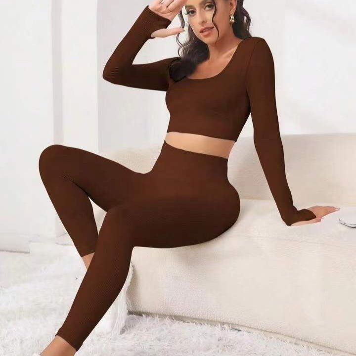 Combinaison de yoga sans coutures à manches longues et pantalon rehaussant les hanches - KaoKao